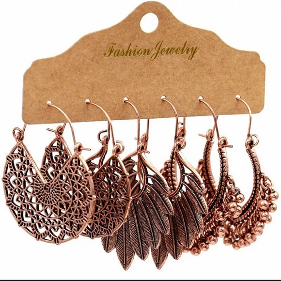 Private Label Jewelry - Copper colored boho earrings set of 3
